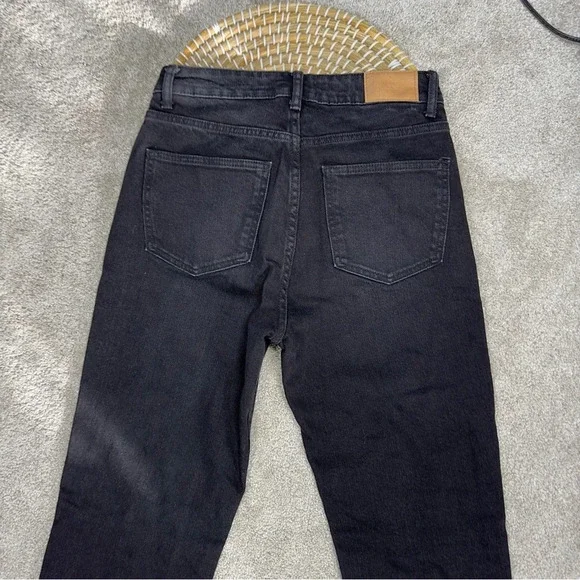 Zara Split Hem Slim Jeans Black High-Rise Full Length Straight Leg Size 6 - Picture 8 of 16